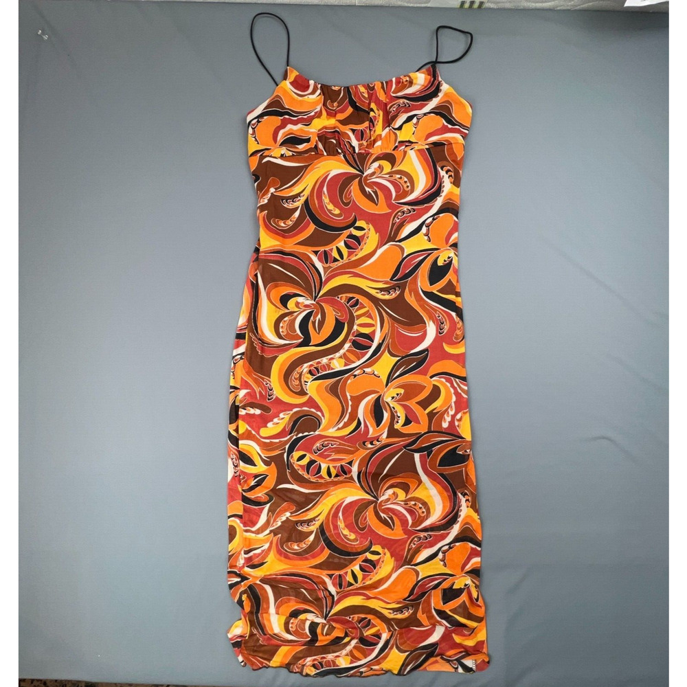Y2K retro swirl print maxi dress boho psychedelic